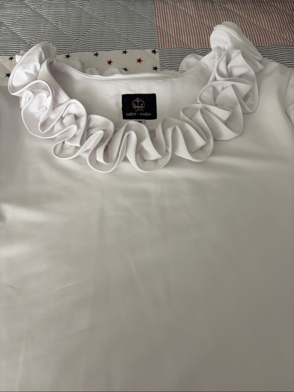 Sailor+sailor White Ruffle Neck Women's Top
